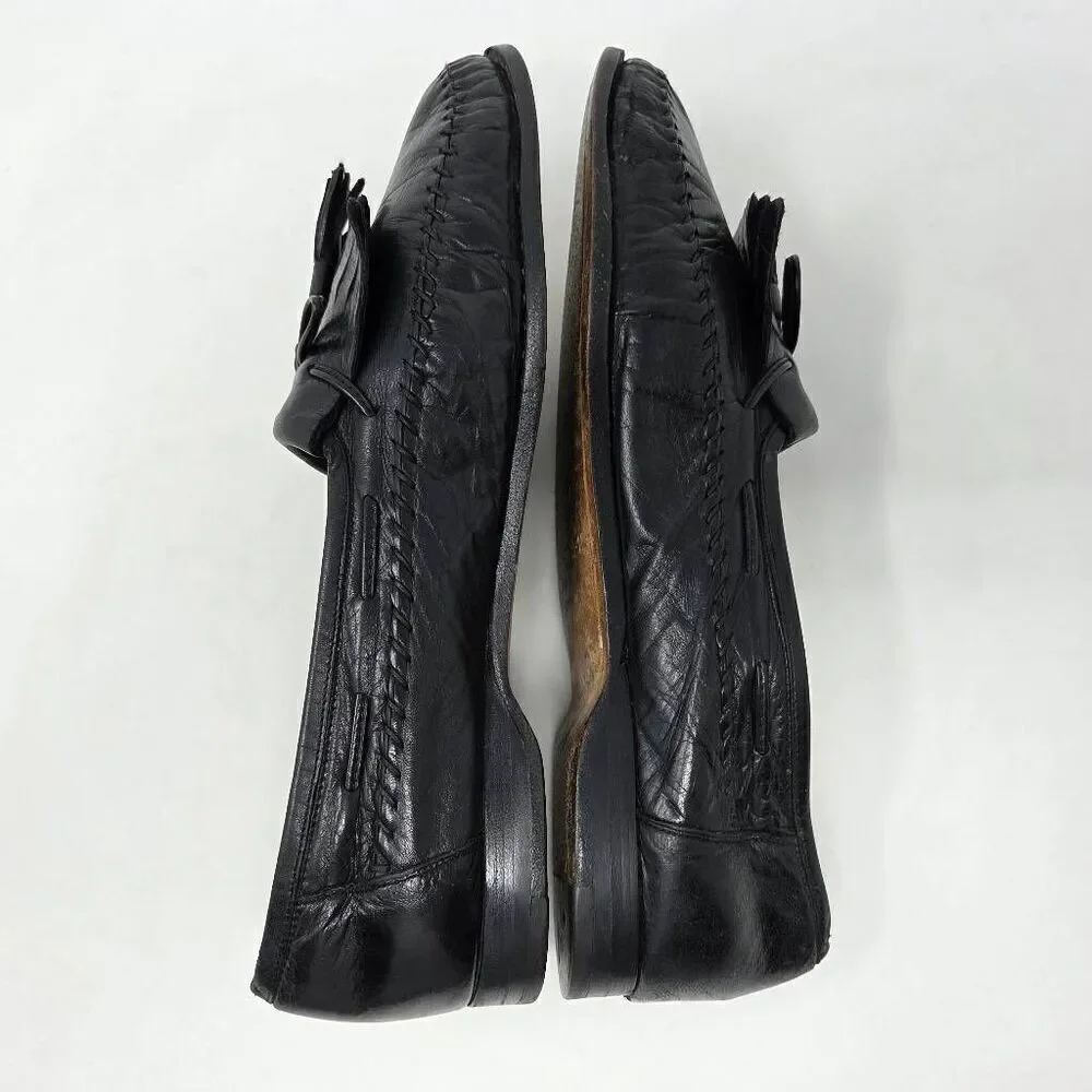 SANTONI RELAXED ITALY BLACK KILTIE TASSEL LOAFERS MOC TOE MENS SIZE 9.5 EE WIDE
